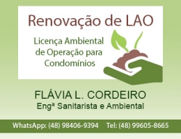 Flavia Luisa M. Cordeiro -Engenheira Ambiental e Sanitarista - Licenciamento Ambiental e Estudos Ambientais; Gestão Ambiental; Consultoria Ambiental gratuita para condomínios.